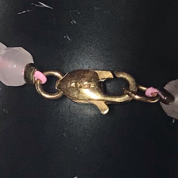 Vintage Faceted Rose Quartz Gemstone 14K Gold Clasp Beaded Pendant Necklace 18”L - Picture 8 of 16